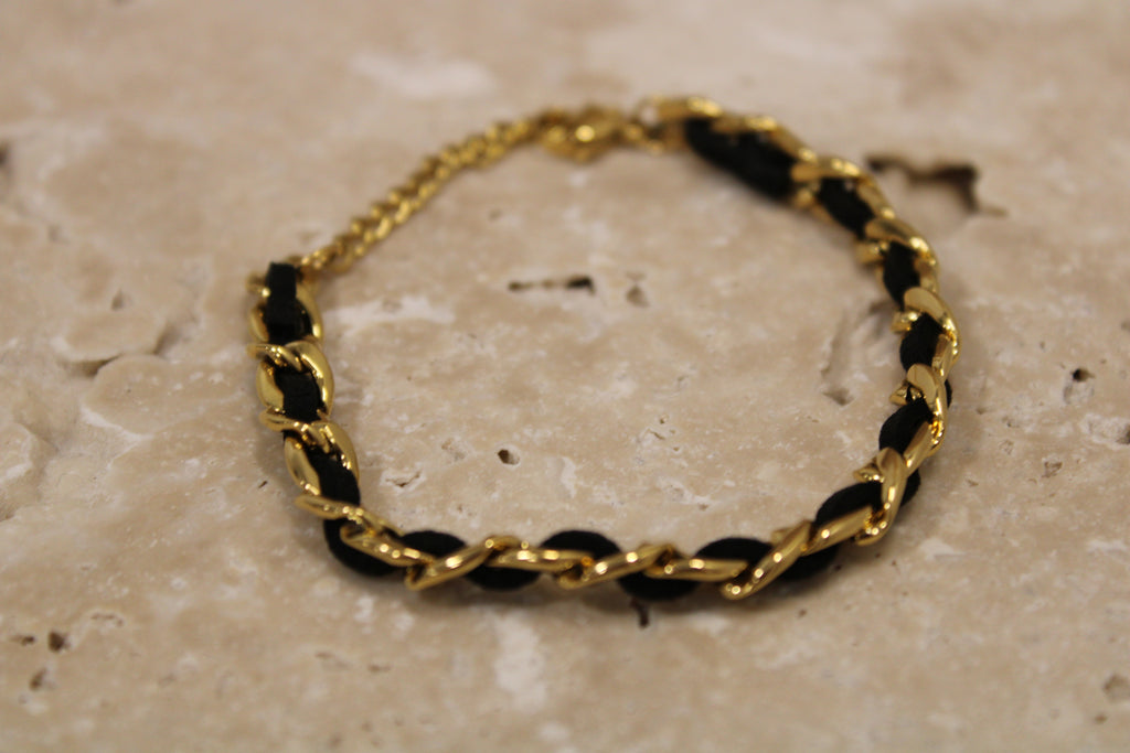 Bracelet chaîne dorée tressée noir