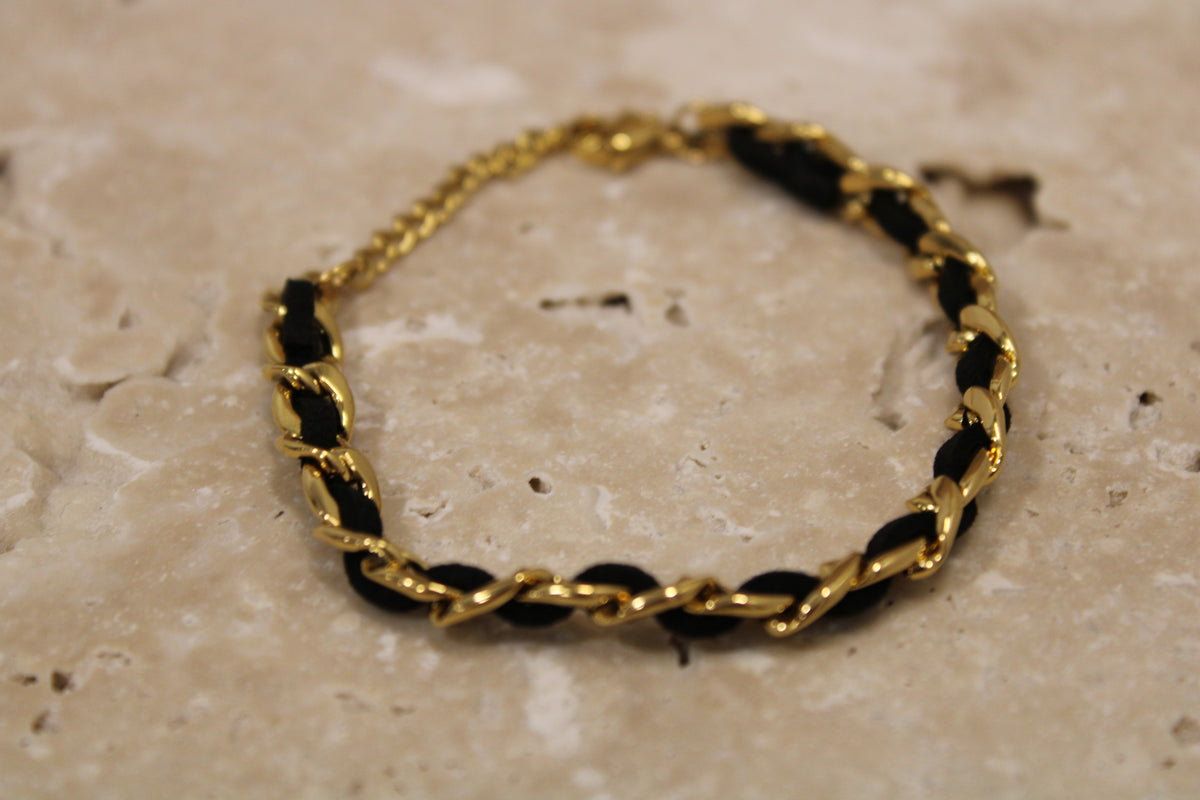Bracelet chaîne dorée tressée noir
