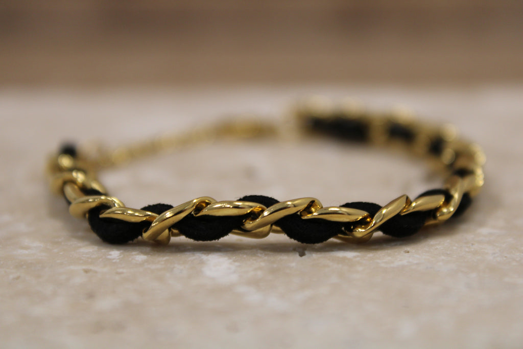 Bracelet chaîne dorée tressée noir