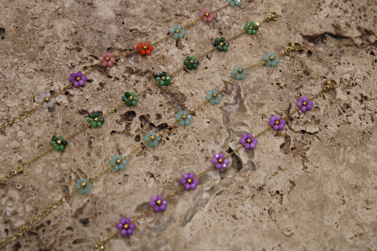 Bracelets fleur perles colorées